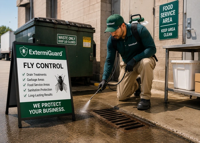Fly control near me search for restaurants drains dumpsters trash areas and food facilities