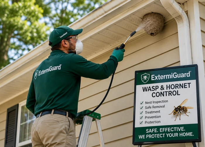 Wasp and hornet control near me search for nests near doors decks rooflines and walkways